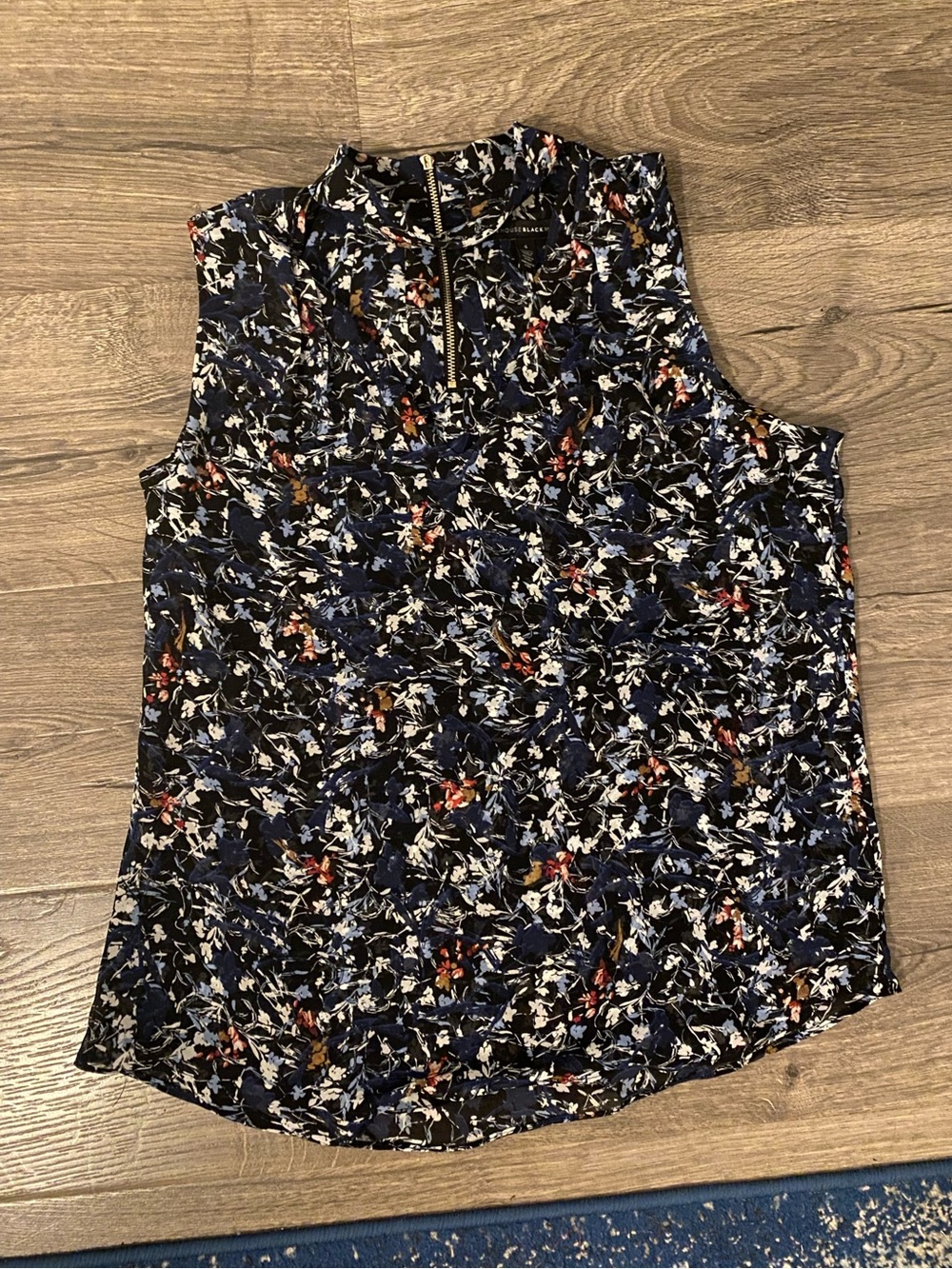 White House Black Market Navy Floral Shirt